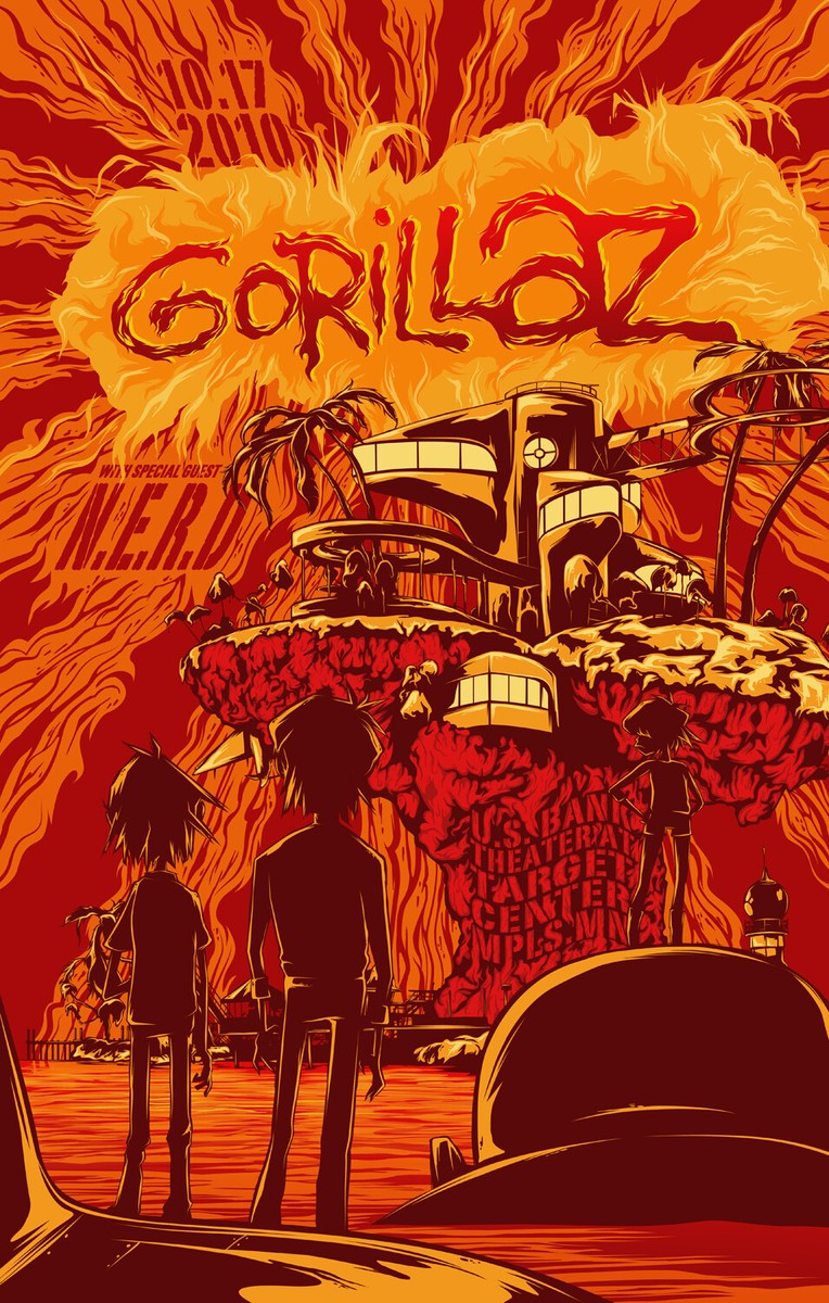 GORILLAZ / N.E.R.D. 2010 MINNEAPOLIS CONCERT TOUR POSTER - Alt