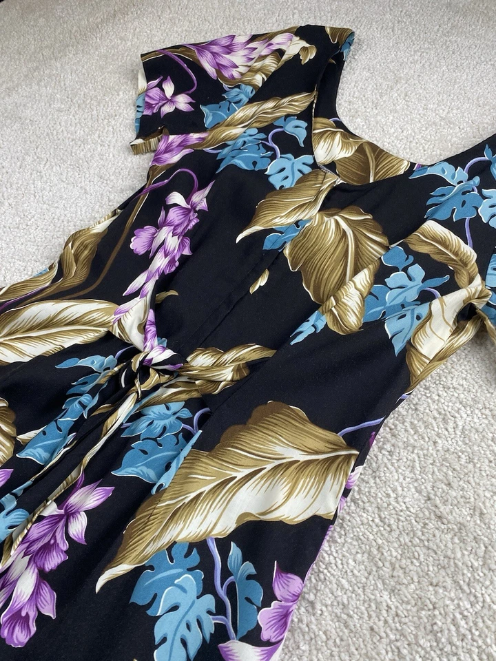 Vestido Tori Richard 10 Tropical Hawaiano Floral Largo Maxi Aloha Hecho en EE. UU. Foto 4 de 4