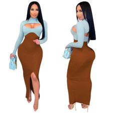 Hot Sale Women Sexy Slit Patchwork Spaghetti Strap Bodycon Club Dress+Cape 2pcs