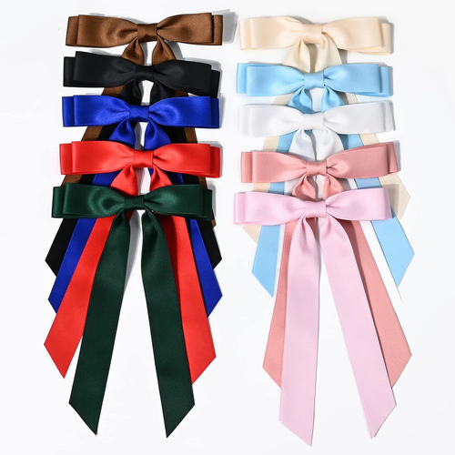 10PCS Silky Satin Hair Bows Hair Clip Ribbon Accessories Ponytail Holder Slides - Picture 7 of 7