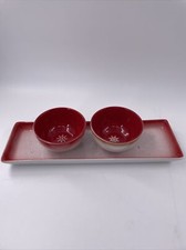 Christmas Sheffield 14" Platter Tray Rectangle Dish Set of 2 4" Dip Bowls Red 