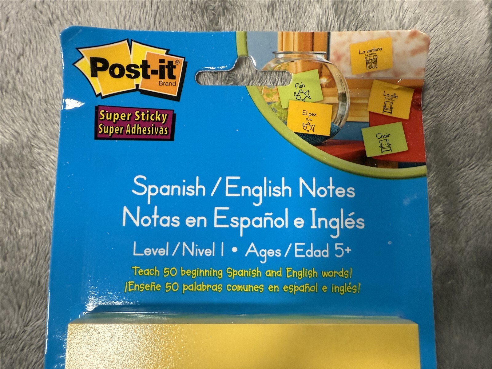 3M POST-IT SUPER STICKY SPANISH / ENGLISH NOTES LEVEL 1 - 50 BEGINNING WORDS 