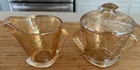 Vintage Jeanette Glass Iridescent Floragold Louisa Sugar & Creamer Depression