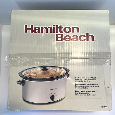 BRAND NEW Hamilton Beach Large Slow Cooker Crock Pot 6 qt Oval Crockpot SILVER