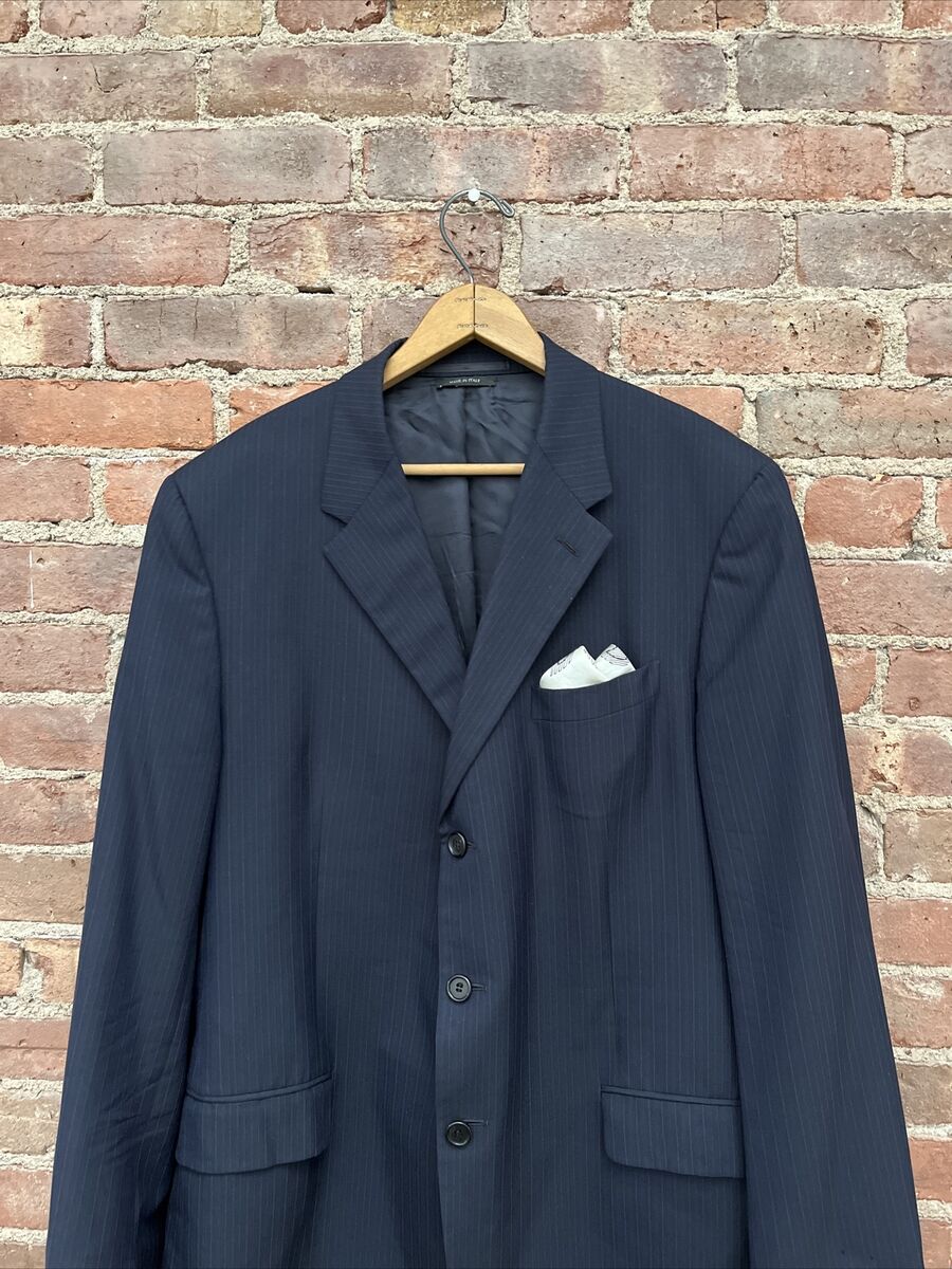 Vintage Prada Men's Suit Jacket, Sz 56R Slim, Blue Stripe