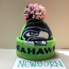 SEATTLE SEAHAWKS BABY HAT HANDCRAFTED newborn BEANIE CAP FLEECE NFL pink girl