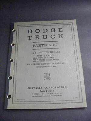 1941 Dodge 2 & 3 Ton Truck MoPar Parts List Catalog Manual WK & WL 50-63 Series