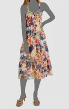  109 Inc International Concepts Women Printed Pink Tie-Detail Tiered Dress Sz 8