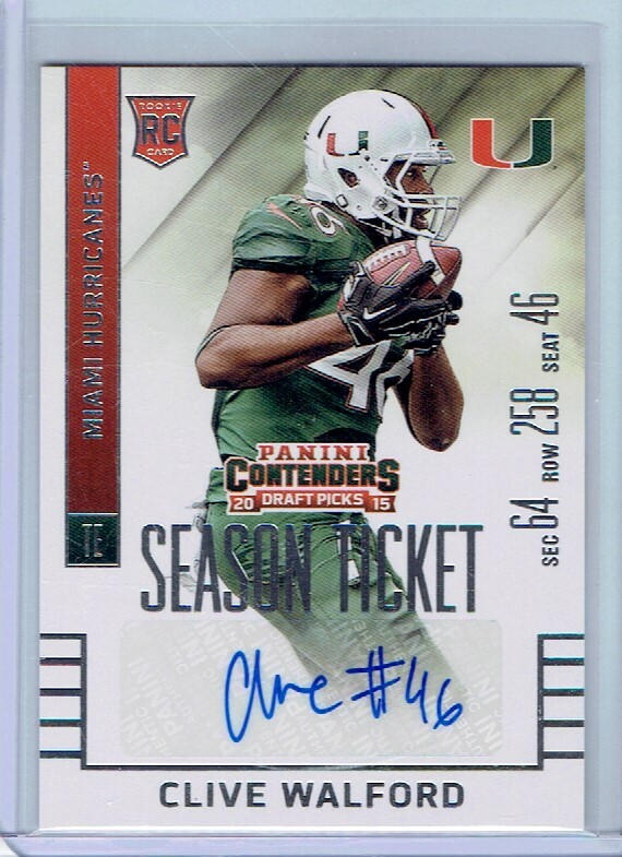 CLIVE WALFORD 2015 Contenders Draft ROOKIE AUTO RC #109 Miami