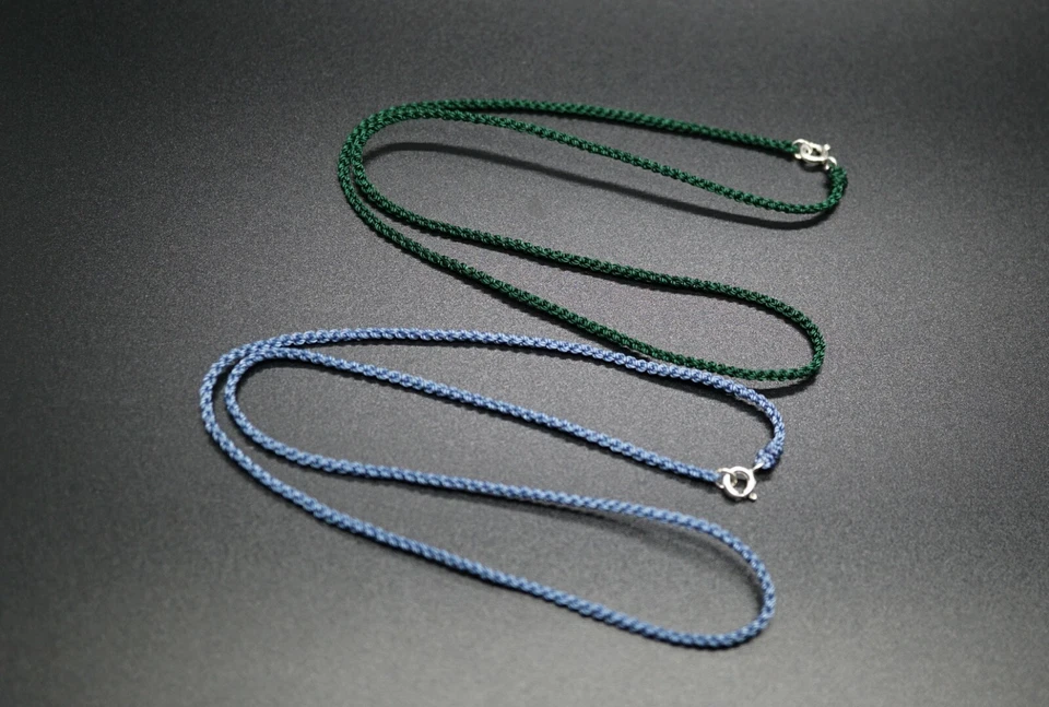 Hecho a mano Collar de cordón verde Cuerda Trenza Collar Niebla Azul Seda Cordón para colgante Foto 2 de 4