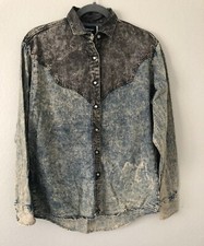Wranglers Vintage 80  s Women  s Snap Button Denim Blouse Blue Acid Medium NEW