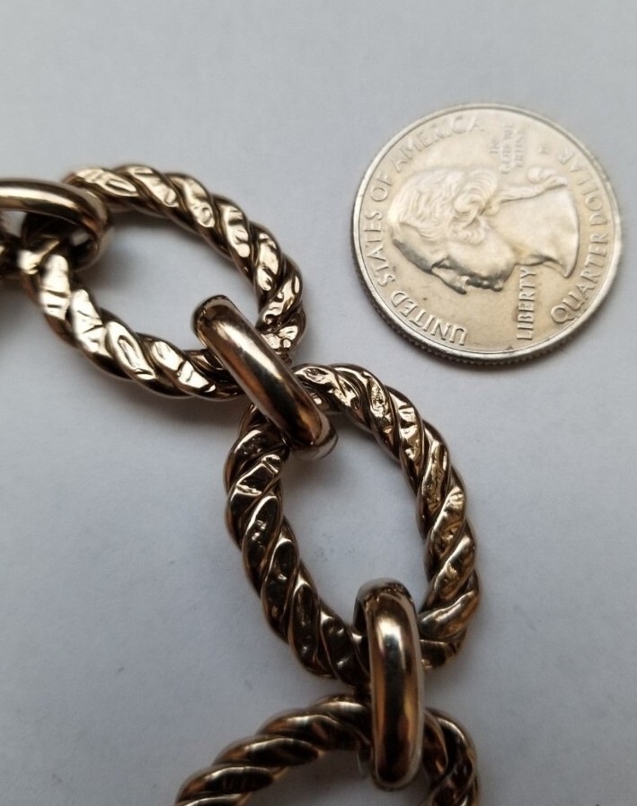 BIG Sterling Silver Bronze Chain Link Bracelet Gem