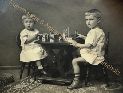 orig. Photo Children Boy Girl 1931 Toy Children's Book Tin Soldiers Figures