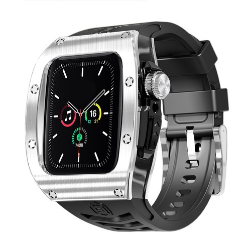 Per Apple Watch Ultra2 49 mm 9876 44/45 mm custodia lunetta in acciaio inox cinturino in gomma - Foto 23 di 31