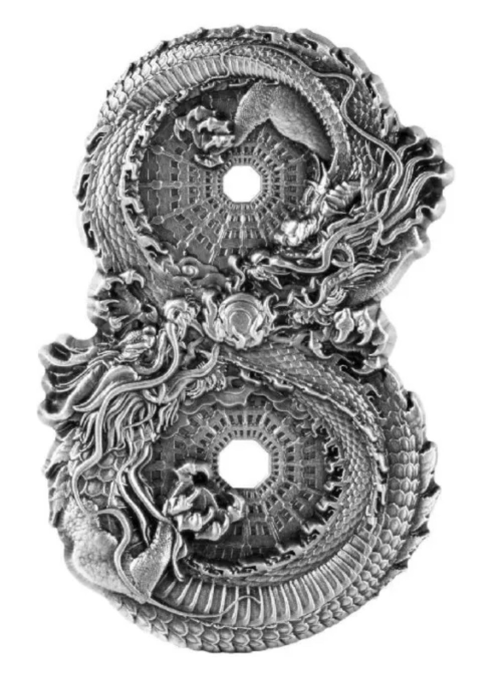 2024 Figure 8 Dragons 1500 Francs CFA 3oz Silver Antique Finish Coin Chad-image