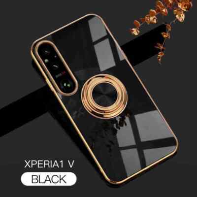 Stand Ring Back Cover for Sony Xperia 1 5 10 III IV ACE Plating Glossy Slim Case