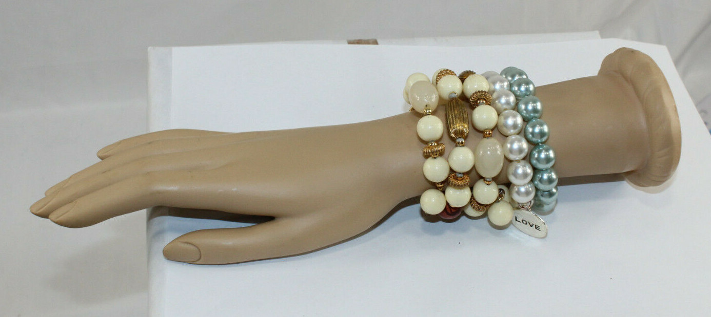 (3) Statement Multi Layer Stack Bead Pearl Row Br… - image 6