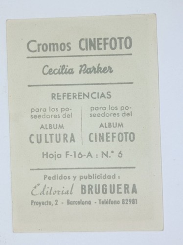 CROMOS CINEFOTO EDITORIAL BRUGUERA,CECILIA PARKER - Picture 2 of 2