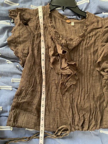 Free People Naya Top Chocolate Lava Fp One Printed Ruffle Button Blouse XS - Picture 3 of 5