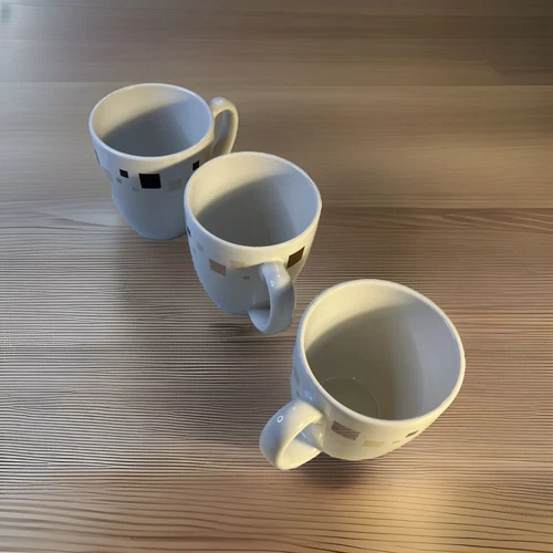 Lot of 3 Corelle Corning Stoneware Coffee/Tea Cup/Mug - White with Squares