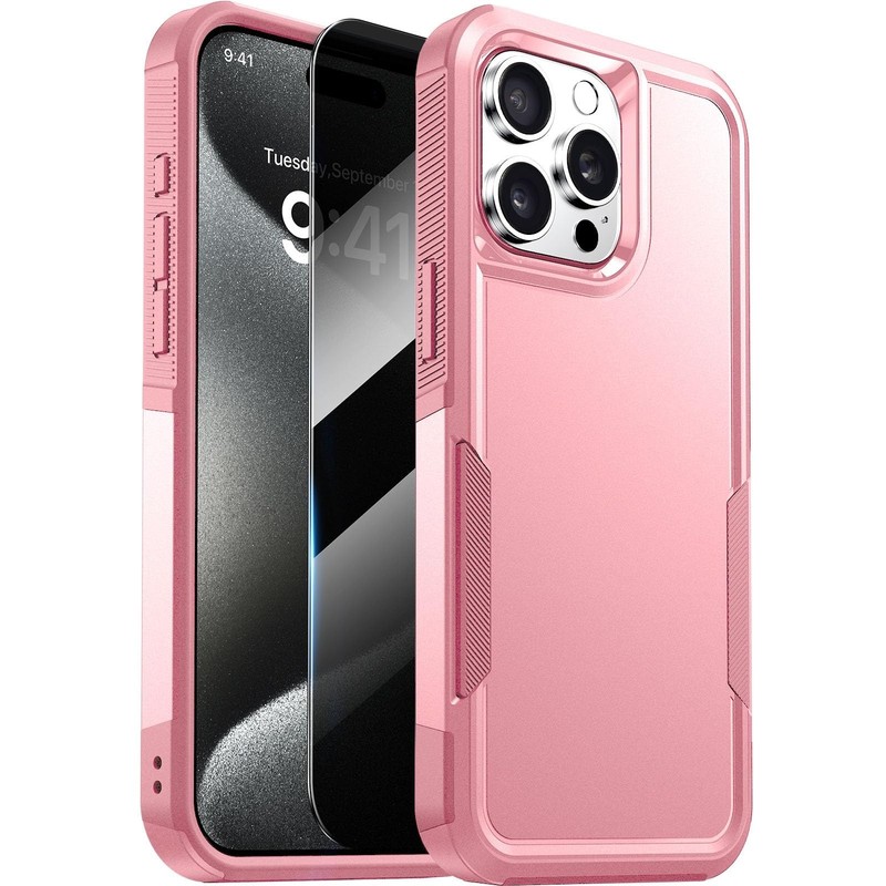 iPhone 15 Pro Max Case, [with Privacy Screen Protector] [Anti Spy] pink