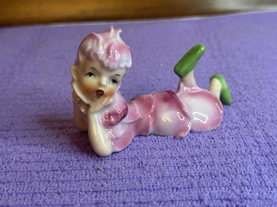Vintage Fairy Girl Pixie Acme Pink Porcelain Figurine Japan