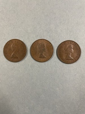 Lot of 3 1963(2) + 1961 Elizabeth II Dei Gratia Regina One Penny Coins UK