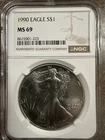 1990 S$1 AMERICAN SILVER EAGLE COIN NGC MS69