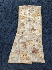 Anne Klein Silk Scarf Floral Neutral Beige Brown 10 x 50 Designer