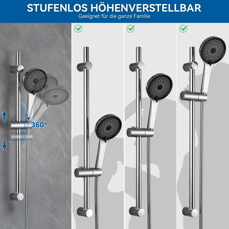 Dusch Set Brause Garnitur Duscharmatur Duschkopf mit Handbrause Duschstange Bad - Bild 2 von 4