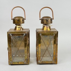 Vintage Brass Lantern  Scones Pair Electric Lighting Fixtures