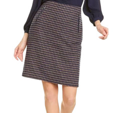 NWT J. MCLAUGHLIN Kenmare Skirt 10 Navy Blue Taupe Houndstooth Wool Blend Lined