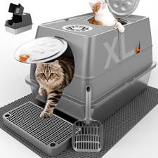 Stainless Steel Litter Box with Lid XL Extra Large Litter Box Enclosed Top En...