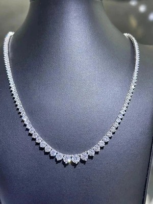 18Ct Round Cut Lab Created Diamond Women's Tennis Necklace 14K White Gold Plated