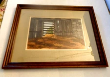 VINTAGE W. RALPH MURRAY 1981 FRAMED WATERCOLOR "BARN INTERIOR"