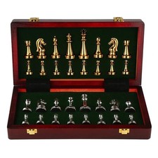 11Inch Large Deluxe Metal Chess Set - Portable Wooden Box with Alloy Pieces, ...
