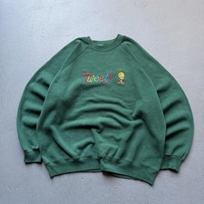 Vintage 90s Forest Green Tweety Bird Hanes Crewneck Size XL