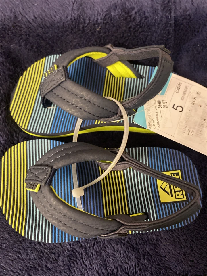 REEF Kids Blue/green Striped Sandals Size 6k - Imagem 3 de 4