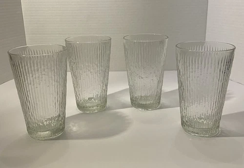 Jeanette Finlandia Tree Bark Pattern Glasses Clear Set 4 Tumblers 5in. VINTAGE