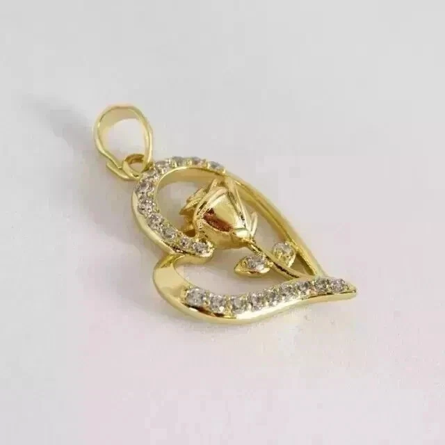 14K Yellow Gold Plated Rose Heart Pendant Necklace 2Ct Round Simulated Diamond - Image 2 of 4