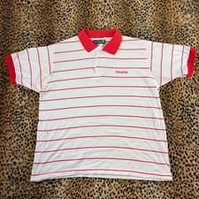 Vintage 80s Toyota Striped Polo Shirt Large The Knit Shirt Exchange Red White