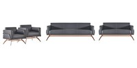 Arbeitszimmer-Set 4Tlg 3-Sitzer 2-Sitzer 2X Sessel Grau Einfarbig Stil