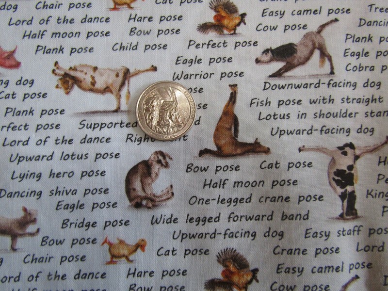 FUNNY Vintage FARM ANIMALS DOING YOGA On BLUE 2000's COTTON Fabric - over 2 yd