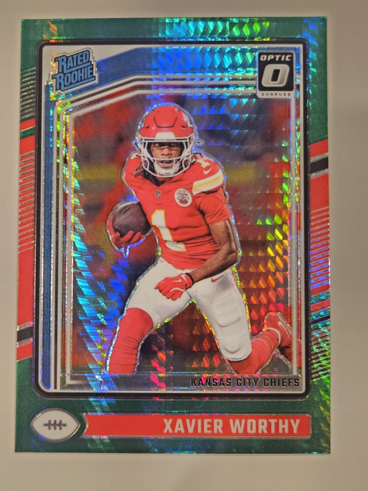 2024 Panini Donruss Optic - Rated Rookie Xavier Worthy #300 Green Hyper Prizm