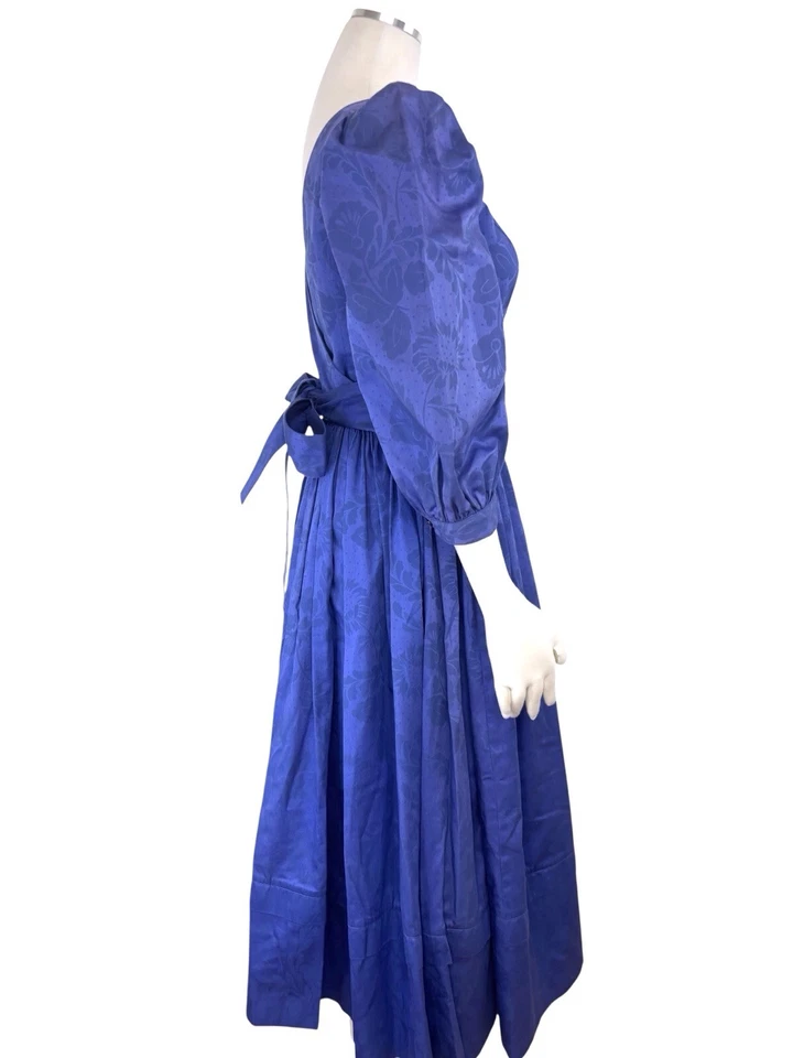 De Colección Años 80 Laura Ashley Azul Floral Manga Abullonada Midi Algodón Vestido Cinturón Lazo talla S Usado en Excelente Condición Foto 3 de 4