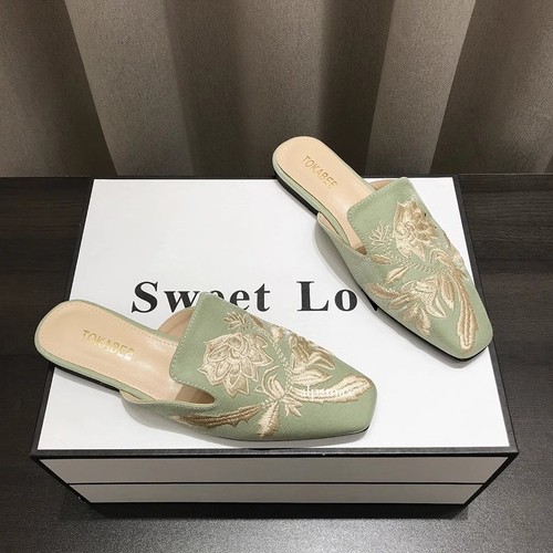 New Chinese Embroidered Baotou Slippers Womens Summer Retro Flat Muller Slippers - Picture 17 of 24