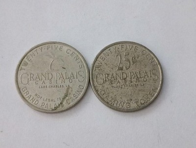 2 GRAND PALAIS CASINO LAKE CHARLES LOGO TOKENS GREAT FOR ANY VINTAGE COLLECTION!