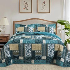 Cotton Quilt King, 3 Pieces King Size Quilt Bedding Set 98 x 106inches , Far...