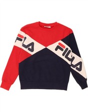 FILA Womens Oversized Graphic Sweatshirt Jumper UK 6 XS Red Colourblock DT24