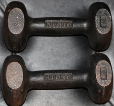 2 VINTAGE ROBERTS 10 LBS POUND BUN STYLE DUMBBELL SET IRON TOTAL 20 Lbs